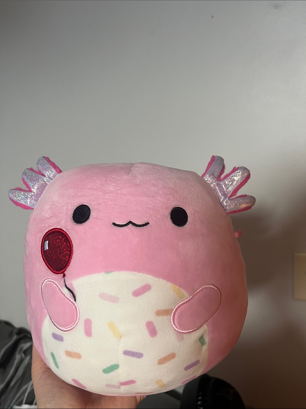 Squishmallows Pink Axolotl with Sprinkles and Red Balloon Plush